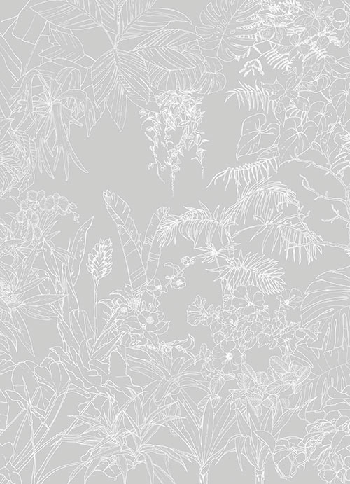 Papier peint Jungle Tropical Fond Gris Medium